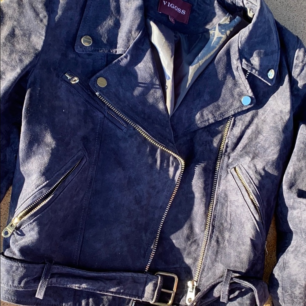 Blue Suede Military Style Jacket